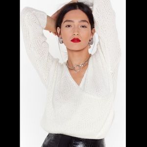 White knit wrap sweater